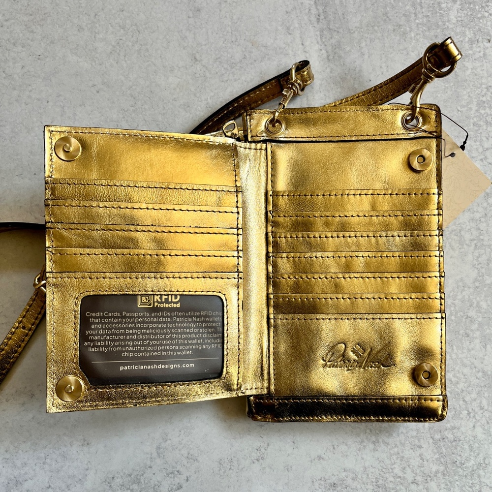 Patricia Nash Chiavella Phone Crossbody Leather Bag in Greek Gold RFID Security - Picture 4 of 12